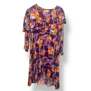 & Other Stories Paris Atelier Purple Floral Midi Dress Ruffle Detail US 4 Boho
